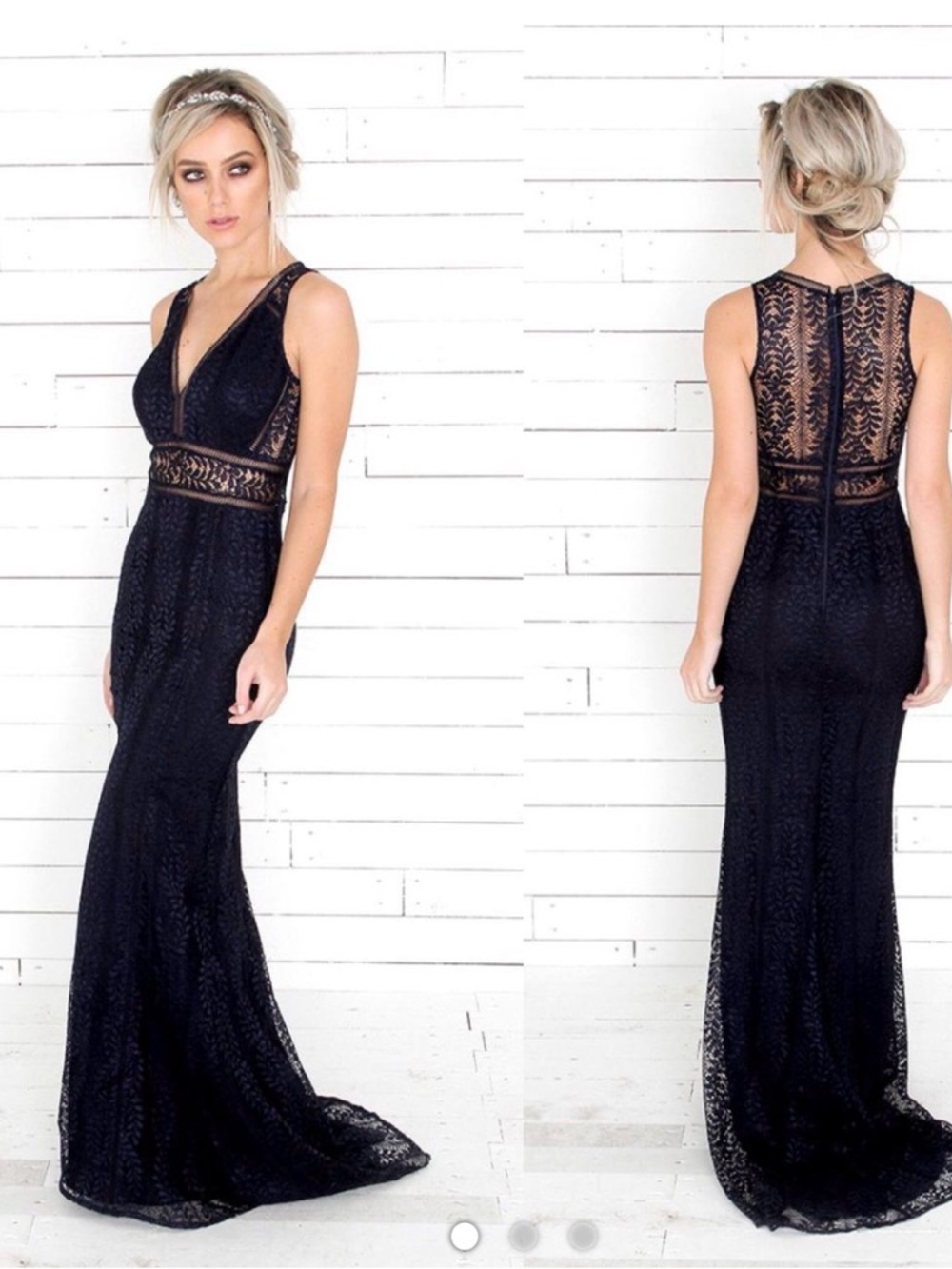 BHLDN Black Lace V-Neck Maxi Gown